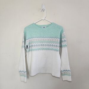 525 America Mint Green and White Patterned Crewneck Sweater